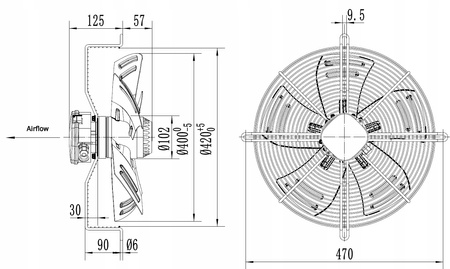 Priemyselný odsávací ventilátor 400 mm YWF4E-400S