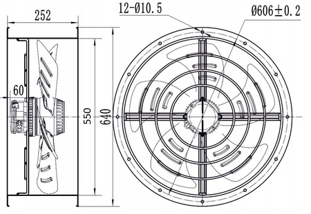 Priemyselný kanálový ventilátor fi 550 in. 7500 m3/h YWF-4E-550B-137/50-T